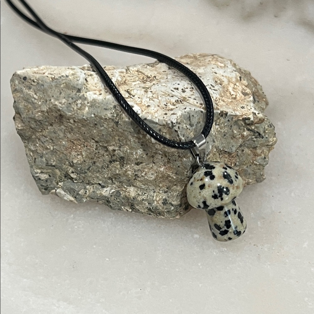 Black and White Mushroom Pendant Necklace